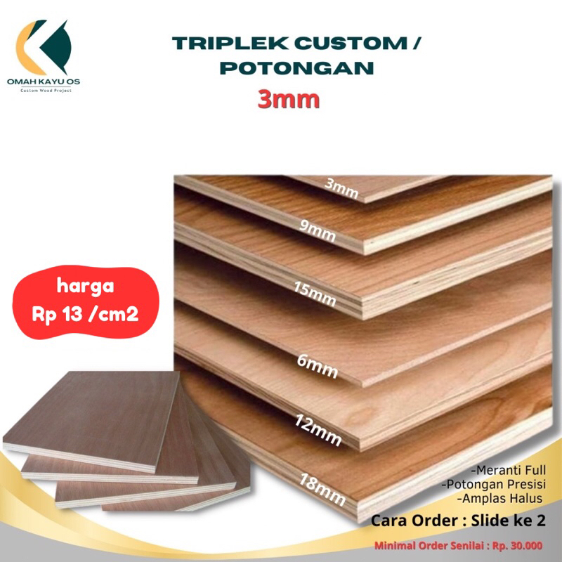 Triplek Multiplek Plywood 3mm Custom Potongan papan triplek