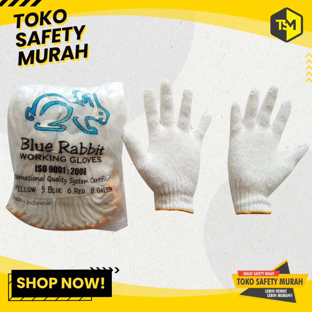 Sarung Tangan Rajut Safety Proyek Blue Rabbit Benang 4 List Kuning