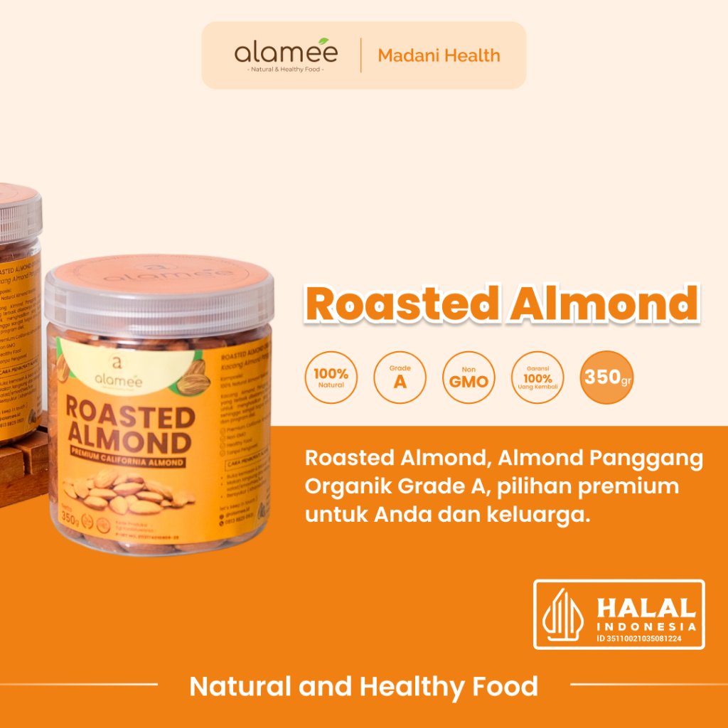 

ALAMEE Kacang Almond Almon Kupas Panggang Premium Roast Roasted Grade A California Oven Siap Makan