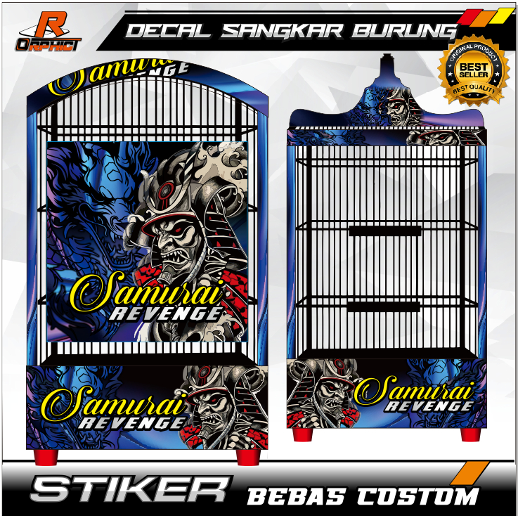 STICKER SANGKAR samurai jepang CUSTOM DECAL KANDANG BURUNG KOTAK STIKER EBOD JAYA kw KOSAN 40X40 REP