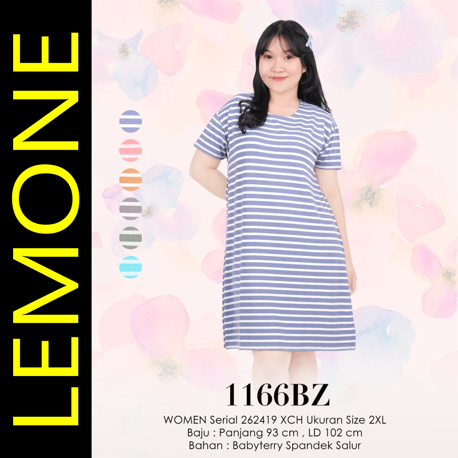 LEMONE BabyTerry Spandek 1166BZ Daster Mini Dress size 2XL Salur Garis warna pastel cerah lucu modis
