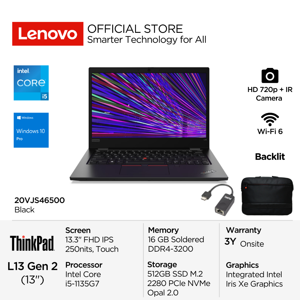 Lenovo ThinkPad L13 Gen 2 6500 Intel Core i5 1135G7 Win10 Pro 16GB 512GB SSD Opal 2.0 13.3" FHD IPS 