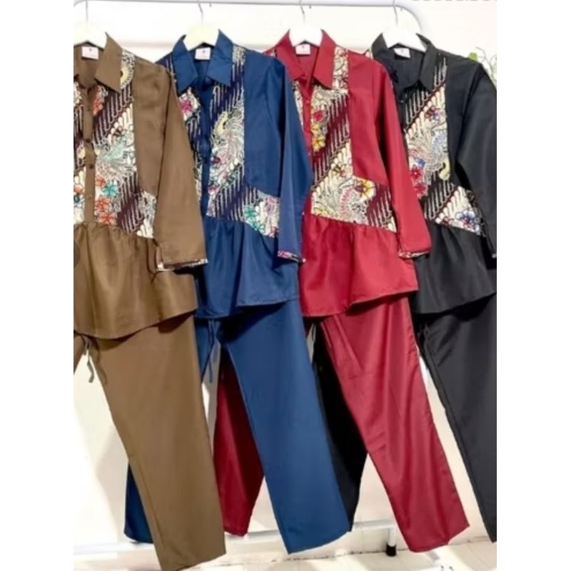 model baju batik hamil kerja SHS342-batik hamil muslim-maternity set work clothes