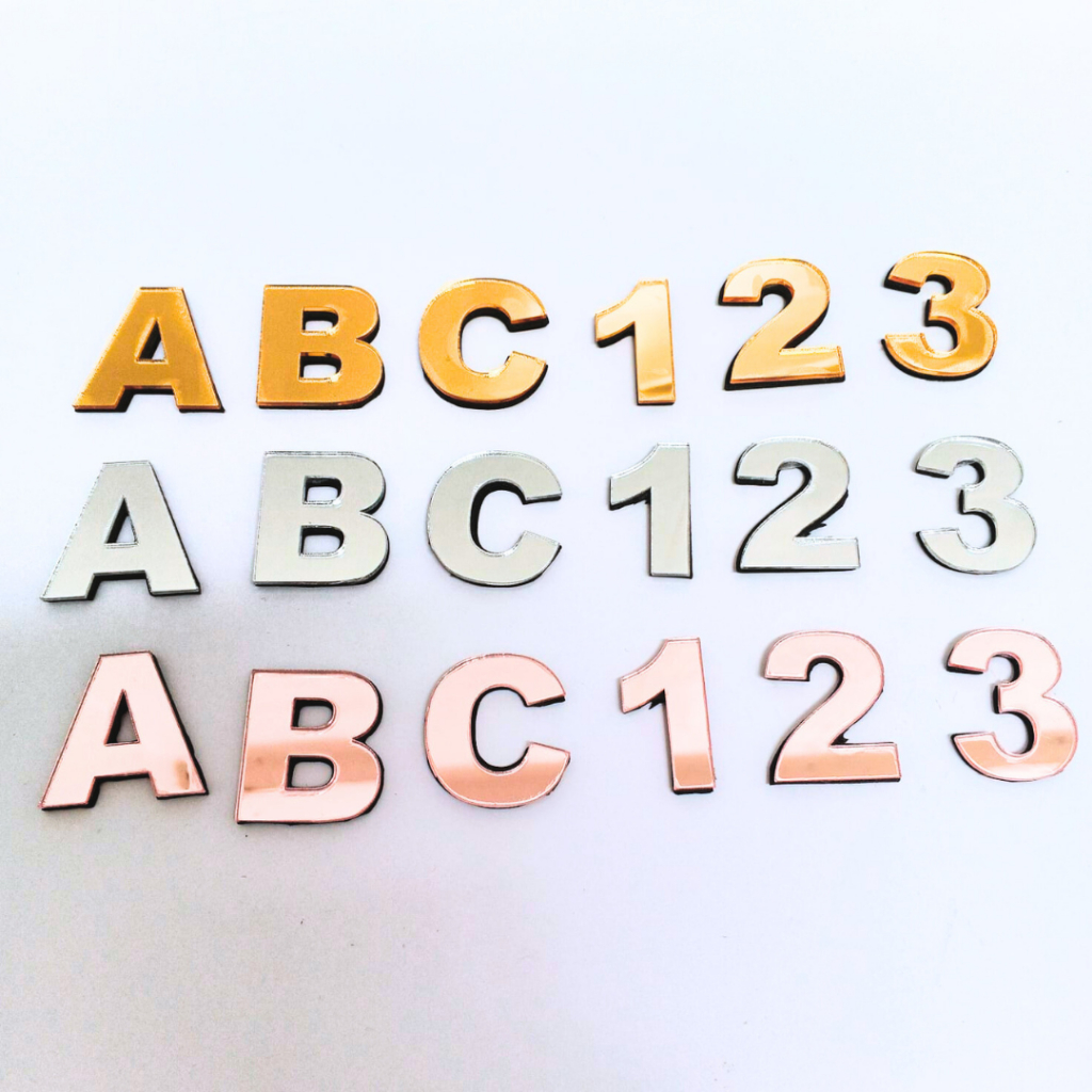 Huruf Timbul Akrilik Mirror Custom Akrilik Mirror Huruf Angka Nama Alphabet Gold Silver Rosegold