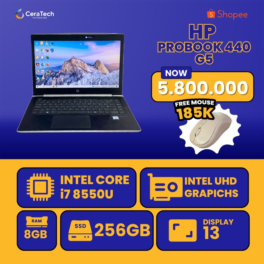 Laptop HP PROBOOK 440 G5 - Intel core i7 - HARGA TERMURAH - HP PROBOOK 440 G5 i7 gen 8, RAM 8 SSD 25