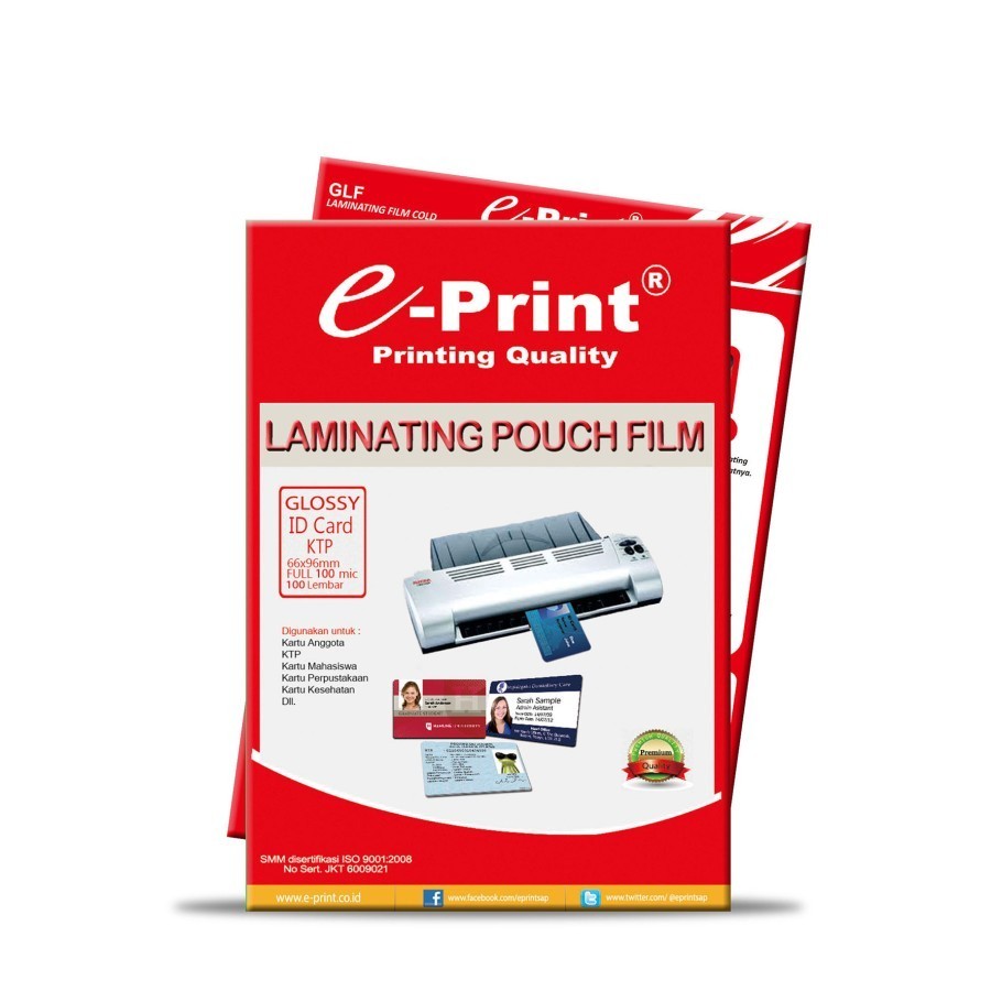 

E-PRINT PAPER LAMINATING/ID CARD GLOSSY 100 MIC / E-PRINT / LAMINATING