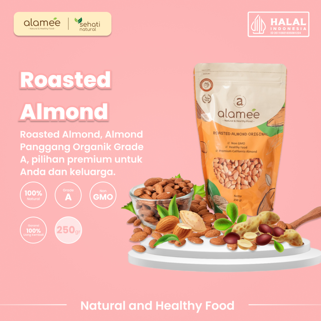 

Kacang Almond Almon Kupas Panggang Premium Roast Roasted Grade A California 250 Gram Oven Siap Makan