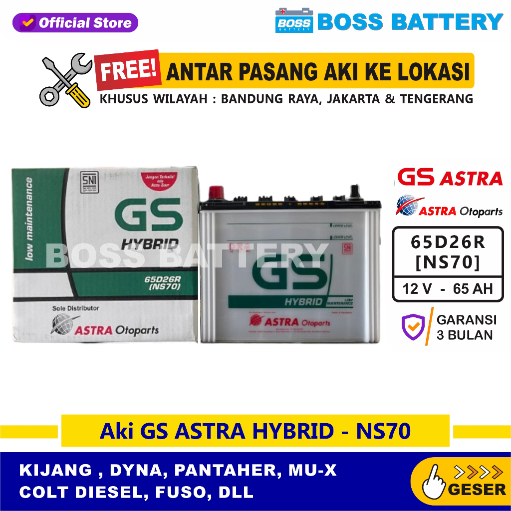 Aki GS HYBRID NS70 - 65 Amper, Aki GS ORIGINAL ASTRA OTOPARTS