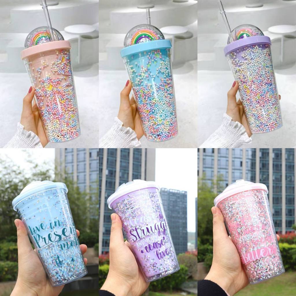 [READY STOCK] Tumbler Gelas Minum Blink Blink Botol Minum / Tumbler Glitter Pelangi Botol Minum