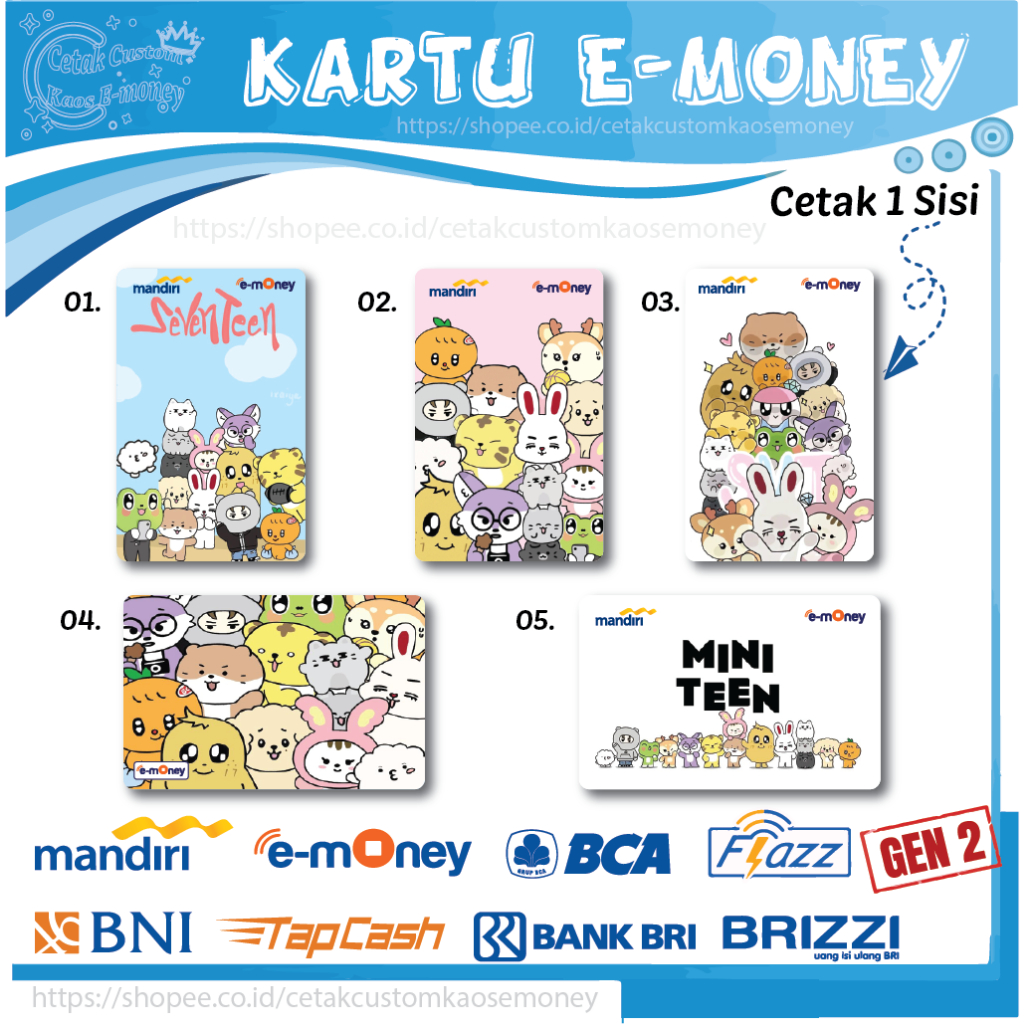 KARTU E MONEY E TOLL KARTUN SEVENTEEN MINITEEN EMONEY MANDIRI BCA BNI BRI - 1 SISI