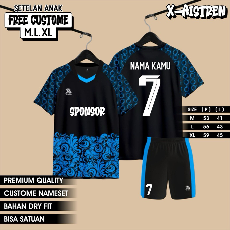 Free Nama Nomor Punggung Jersey Anak Setelan Olahrga Futsal Volly Badminton Kaos Sepak Bola Anak Lak