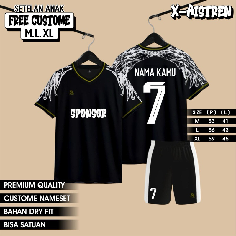 Jersey anak sablon nama nomor / Baju bola anak custom nama nomor / Kaos futsal anak laki-laki Sablon