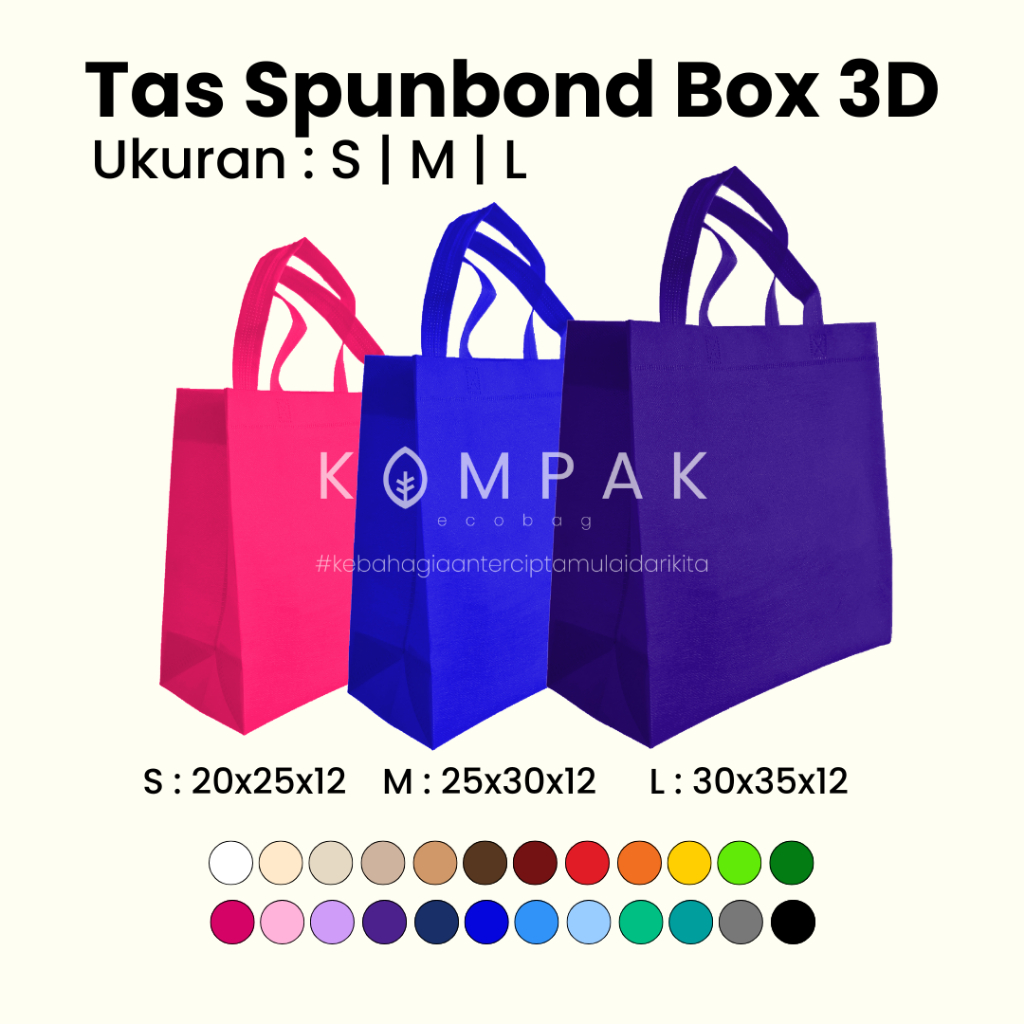 

1 KODI/20 PCS (S) - 1 LUSIN/12 PCS ( M - L ) - Tas Spunbond Press Handle Box 3D Kantong Goodie Bag 20x30x12 25x35x12 30x40x12 cm