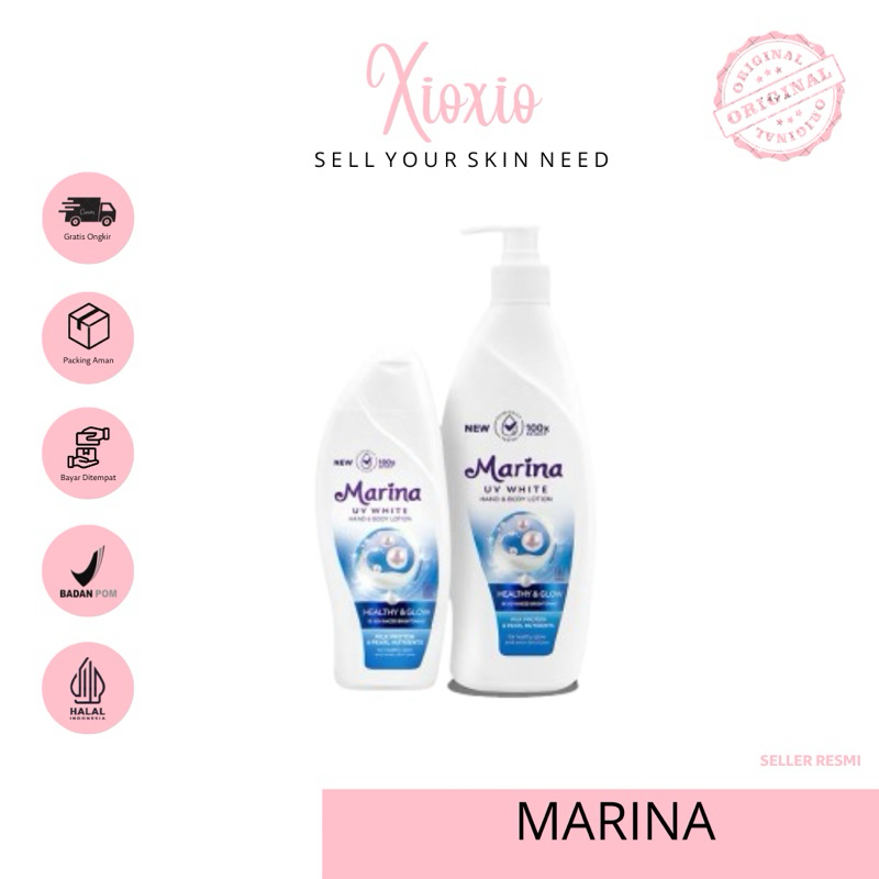 [ Ready stock ] Marina Uv White Healthy & Glow Hand Body Lotion 350ml/Marina Biru/Ready Stok/ Handbo