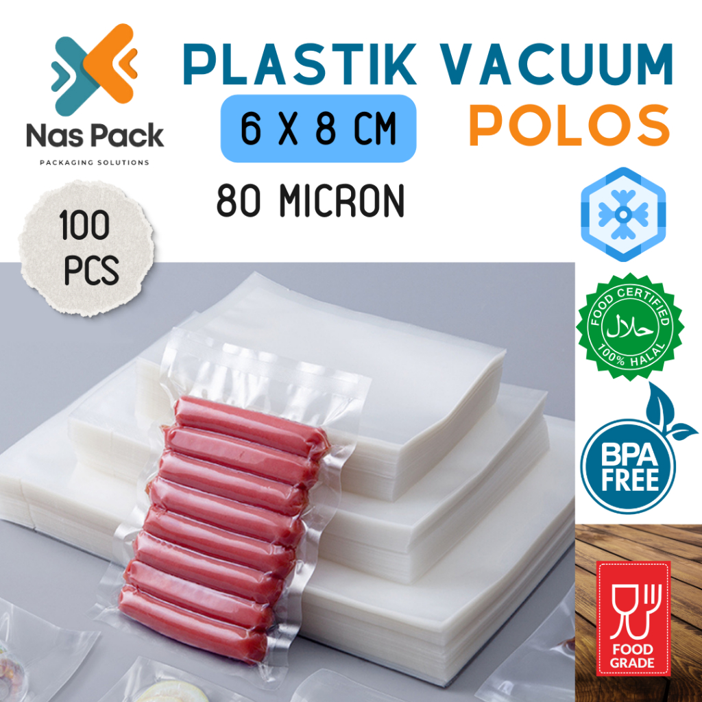Plastik Vacum Polos Food Grade Halal 6x8 cm 7x10 cm 9x15 cm 10x15 cm 11x16 cm Isi 100 Per Pack