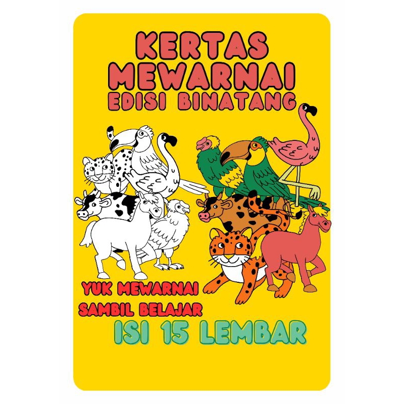 

KERTAS MEWARNAI BINATANG ANAK TK/PAUD/SD Isi 15 lembar
