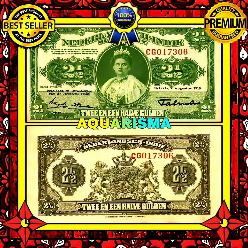 KOLEKSI NUMISMATIK - SOUVENIR UANG KUNO 2½ GULDEN HINDIA BELANDA WILHELMINA 1919