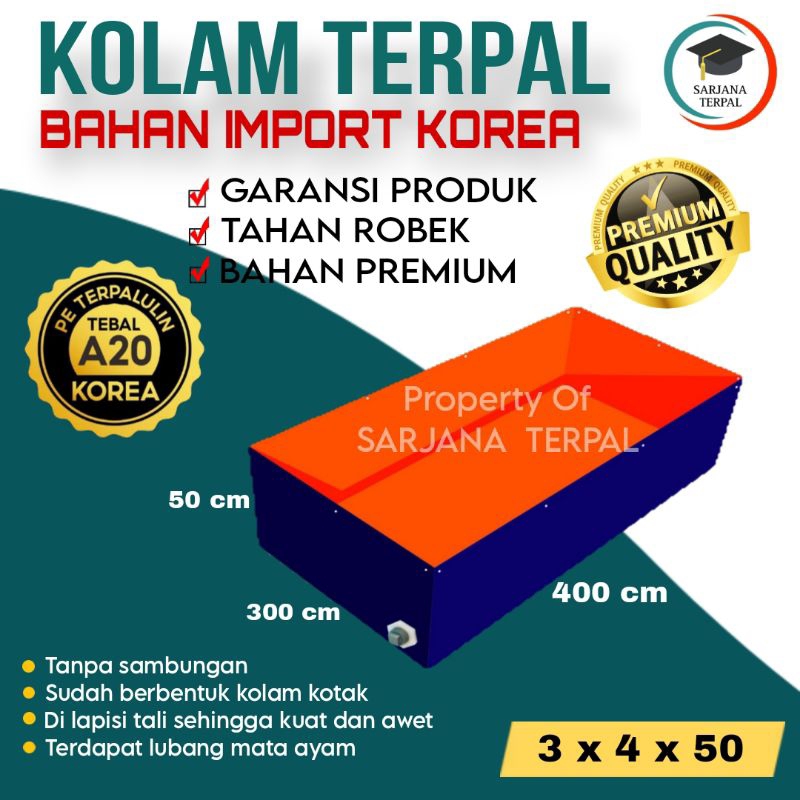 Terpal kolam terpal kotak A20 400x300x50 / 4x3x0.5 kolam terpal budidaya lele,nila,gurame