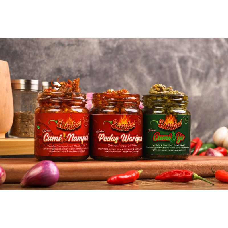 

PAKET 3 SAMBAL DAPUR AMBU sambal pds warisan/sambal cumi ijo/sambal cumi nampol kemasan botol 200 gr