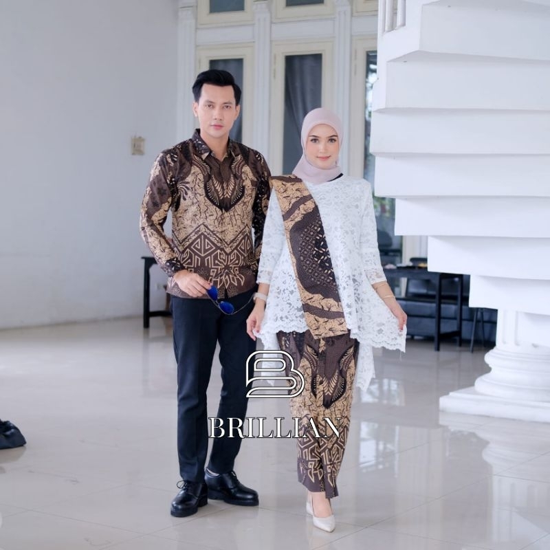COUPLE SEAT Baju Batik Pria dan Rok Wiru Wanita Modern Terbaru Motif PIRAMID COKLAT baju batik pria 