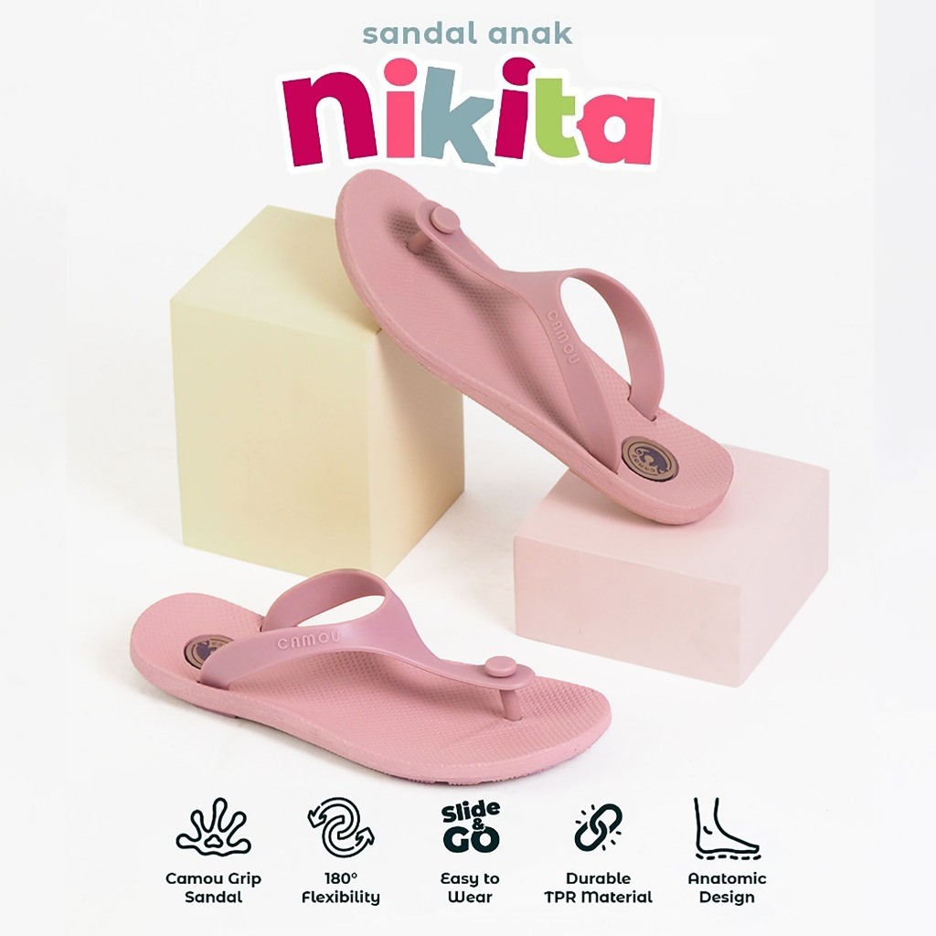 Sandal Anak Kecil Perempuan Anti Licin Karet Empuk Model Korea CAMOU PINK NIKITA KIDS STRAWBERRY