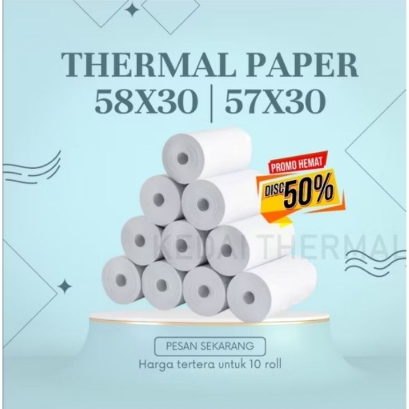 

10 Roll Kertas Struk Thermal Paper Roll 58mm 58×30/57×30 Thermal EDC Printer