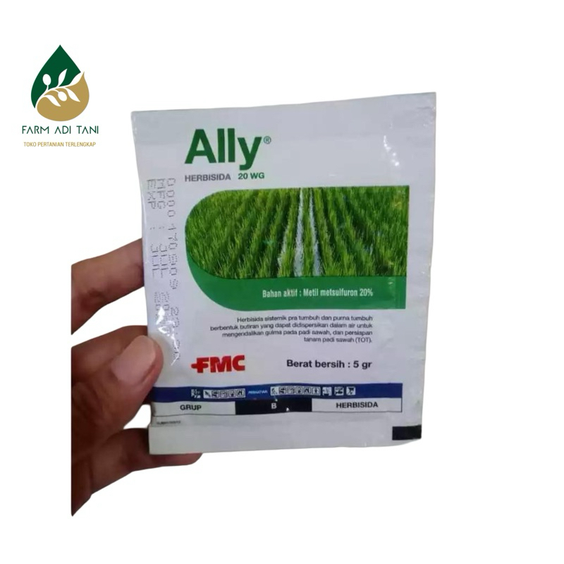 Ally WDG / ali wg / Ally WG kemasan 5gr / metil metsulfuron 20% /  obat rumput padi