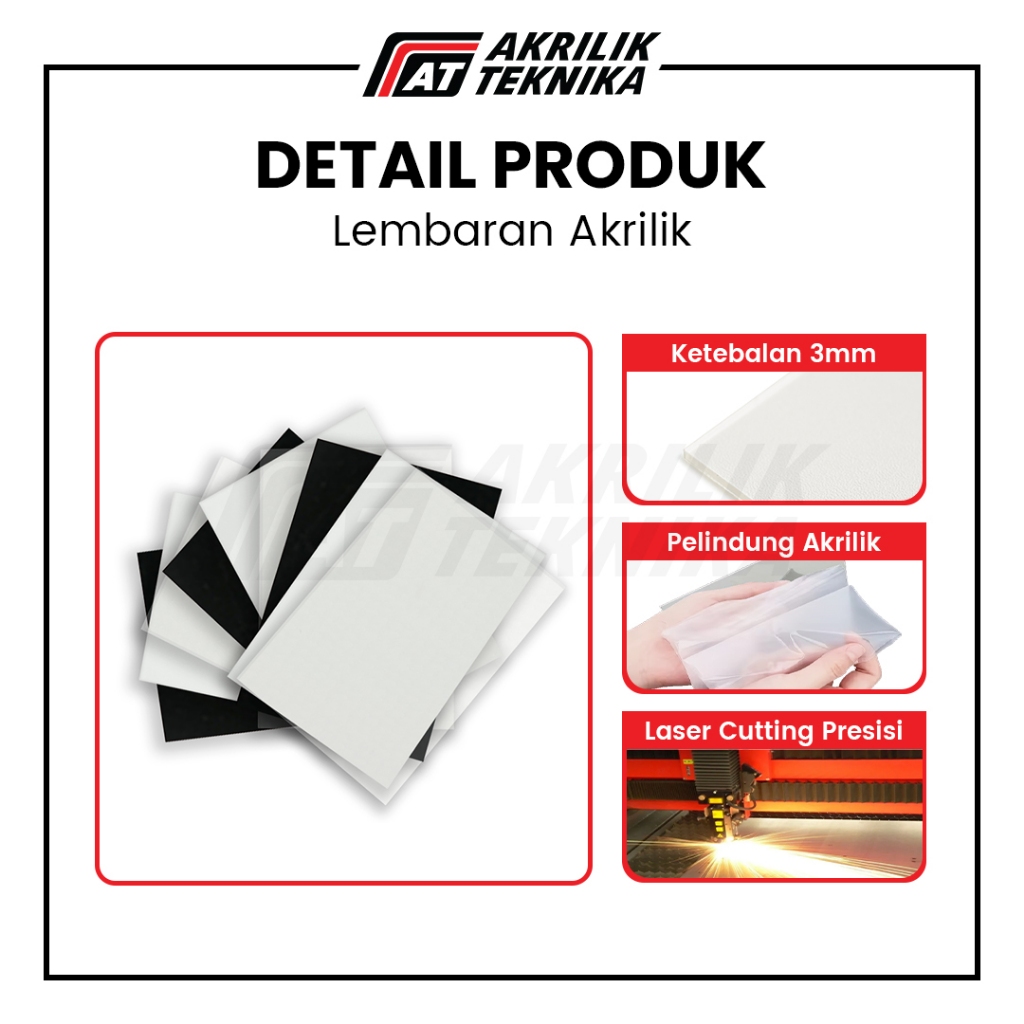 

Lembaran Akrilik A3 3mm / Acrylic Sheet Clear / Akrilik Bening Hitam Putih
