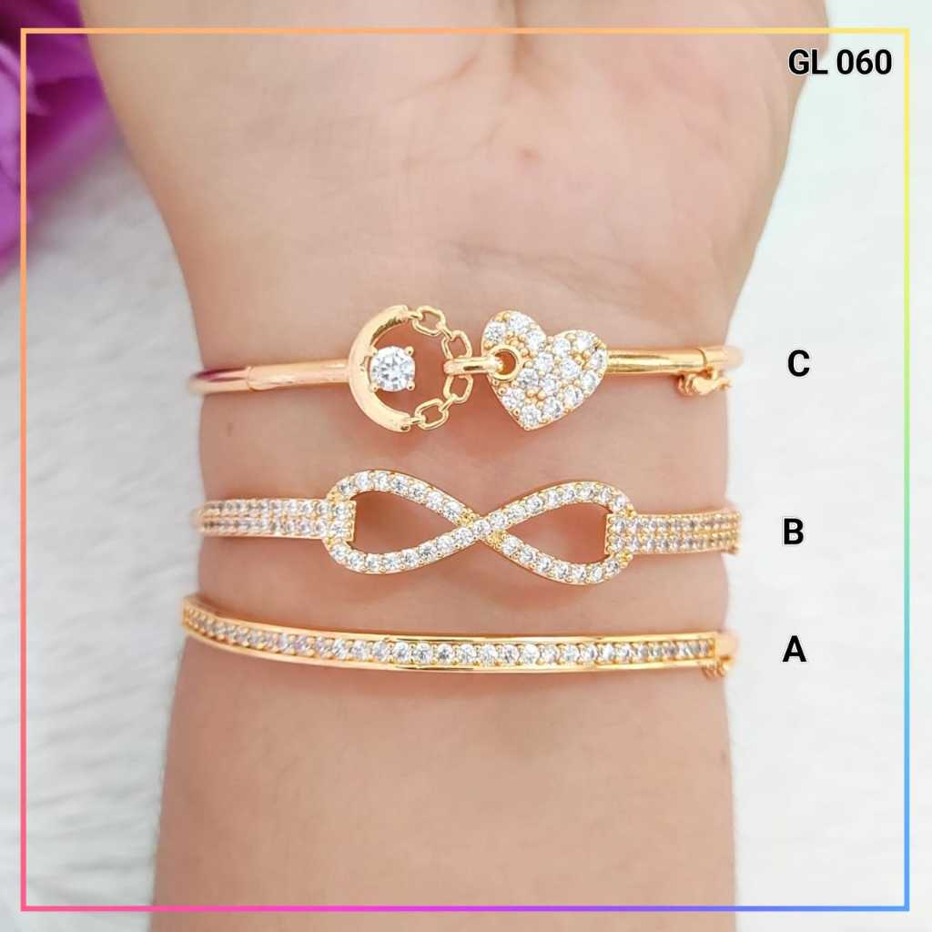 Cute Jewelry Gelang Bangkok Dewasa Model Spiral Permata Laris Perhiasan Lapis Emas Imitasi GL 060