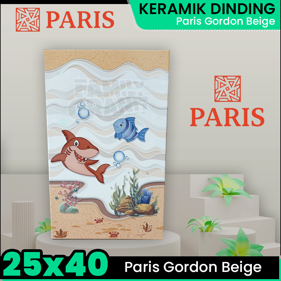 Keramik Dinding 25x40 Paris Gordon Beige Wall Tile Kamar Mandi Motif Ikan Emboss