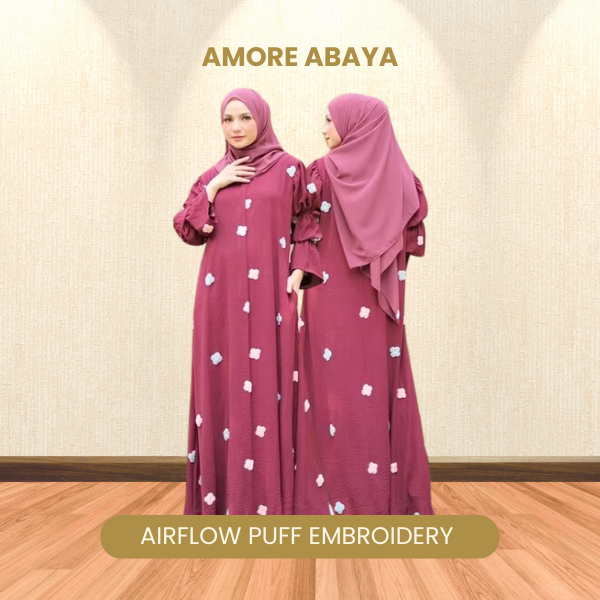 Olivia Mj Amore Puff Embroidery Gamis Dewasa Premium