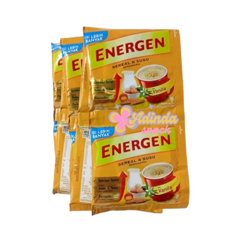 

energen varian rasa coklat, vanila, kacang hijau 1 renceng isi 10 pcs