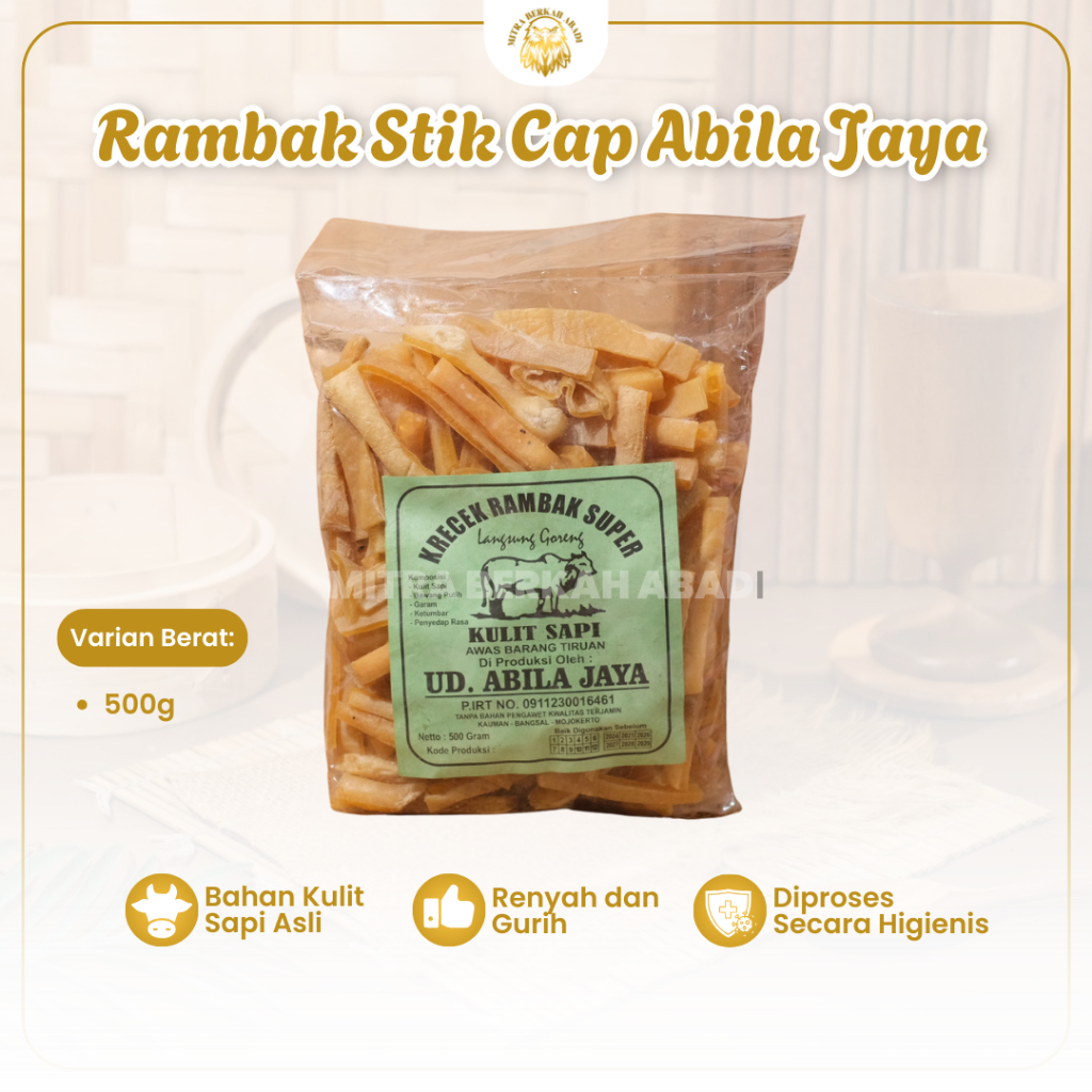 

Rambak Stik Cap Abila Jaya 500g Krecek Kerupuk Kulit Mentah Mitra Berkah Abadi