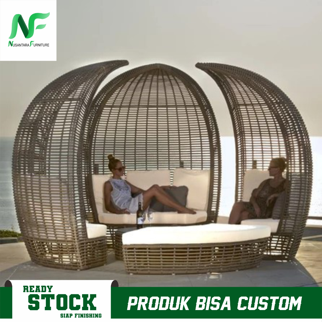 GAZEBO ROTAN RANGKA STAINLIS / SOFA OUTDOOR / SOFA KOLAM RENANG / DAYBED/ GAZEBO TAMAN