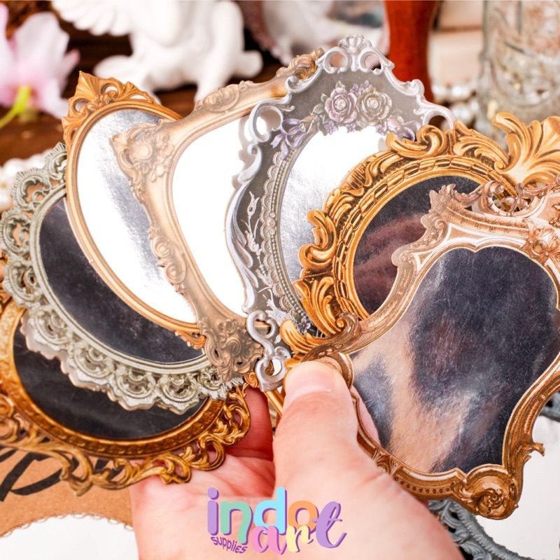 

(IAS) Material Paper Kertas Journal Scrapbook Hand Mirror Semi Cermin Plastik Retro Vintage