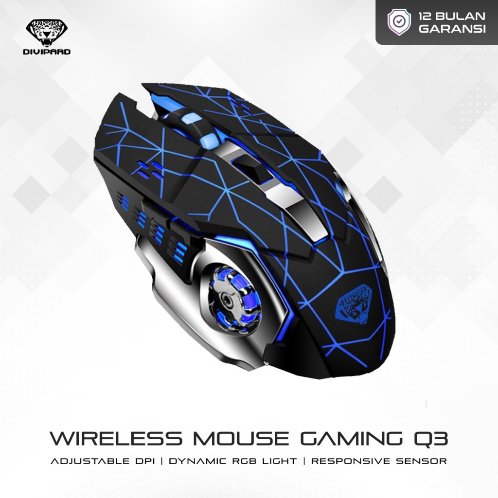 Mouse Wireless Gaming Charging Silent 2.4Ghz Divipard Q3 7 Color RGB