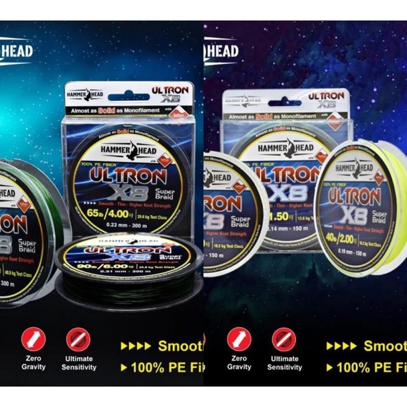 Senar PE Teflon Hammerhead ULTRON X8 150M Hitam/Black