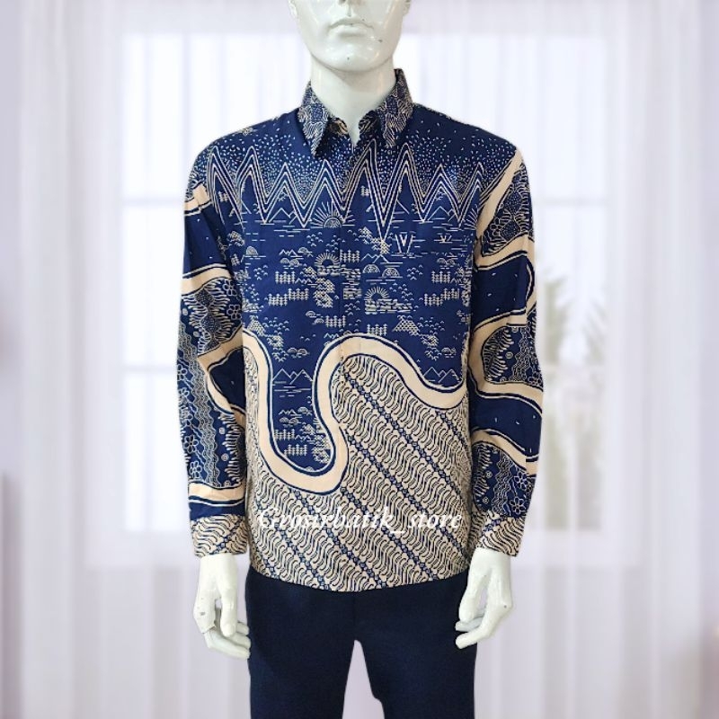 uty Kemeja batik pria couple ayah dan anak katun furing premium warna navy