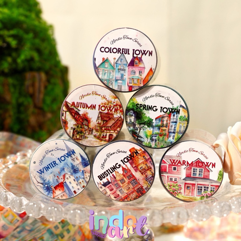 

(IAS) WS20 - Sticker Roll Washi Tape PET Town Aesthetic Colorful City Winter Summer Autumn Vintage Retro