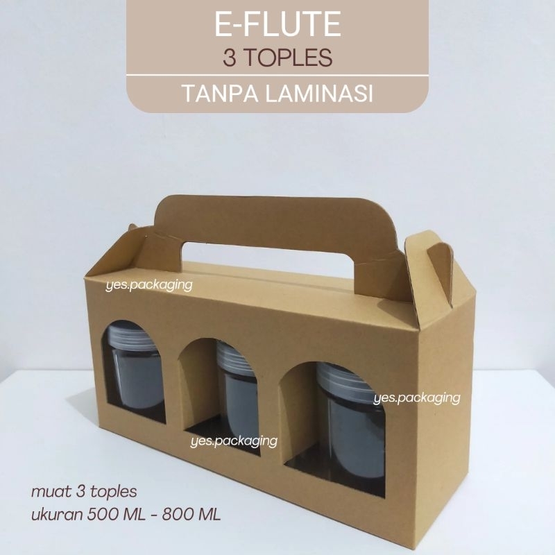 

[31x10,5x14cm] EFLUTE GABLE Box Handle Kemasan Dus Kotak Hampers Kue Kering Isi 3 Toples Tabung Jar