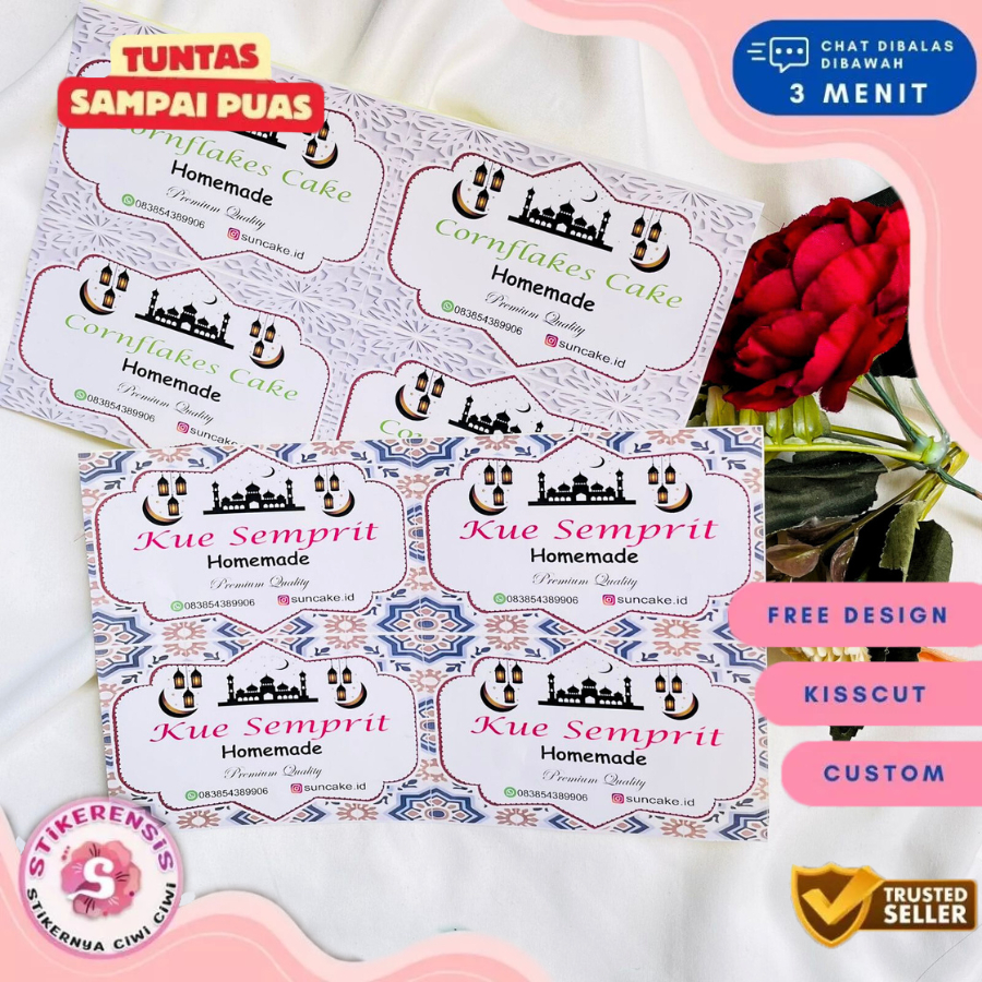 

Sticker Toples Kue Kering Persegi Chromo Stiker Hampers Lebaran idul Fitri Free Desain Custom