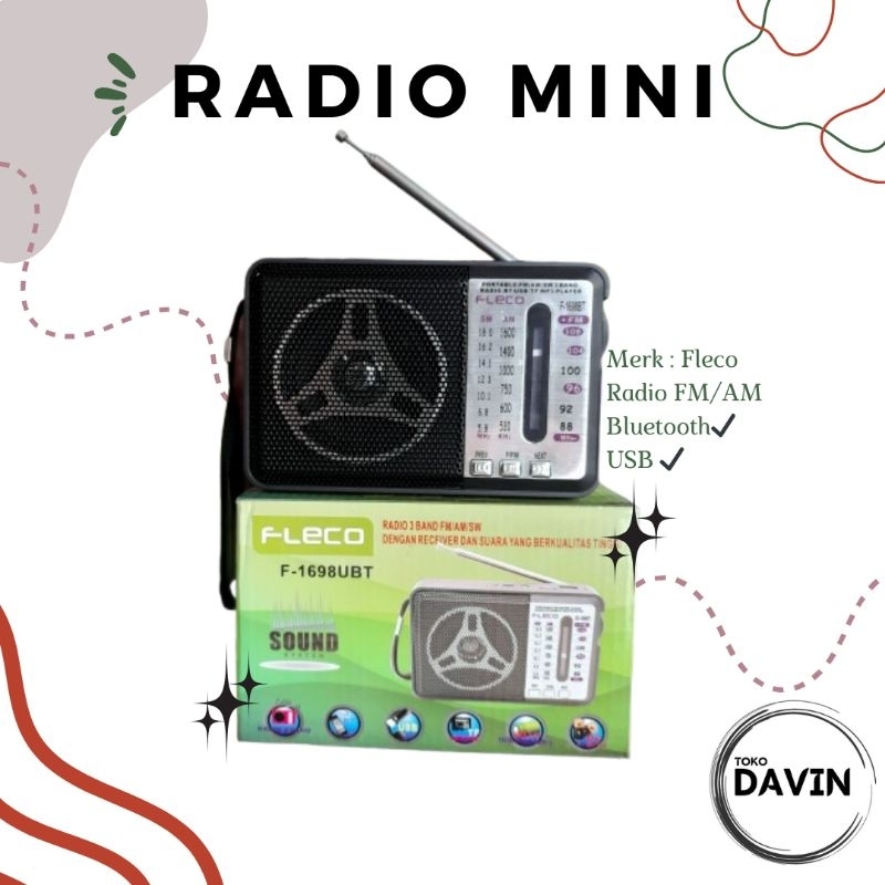 Radio Portable Mini - Radio Fleco Bluetooth - Radio Jadul Mini + Bluetooth F-1698UBT