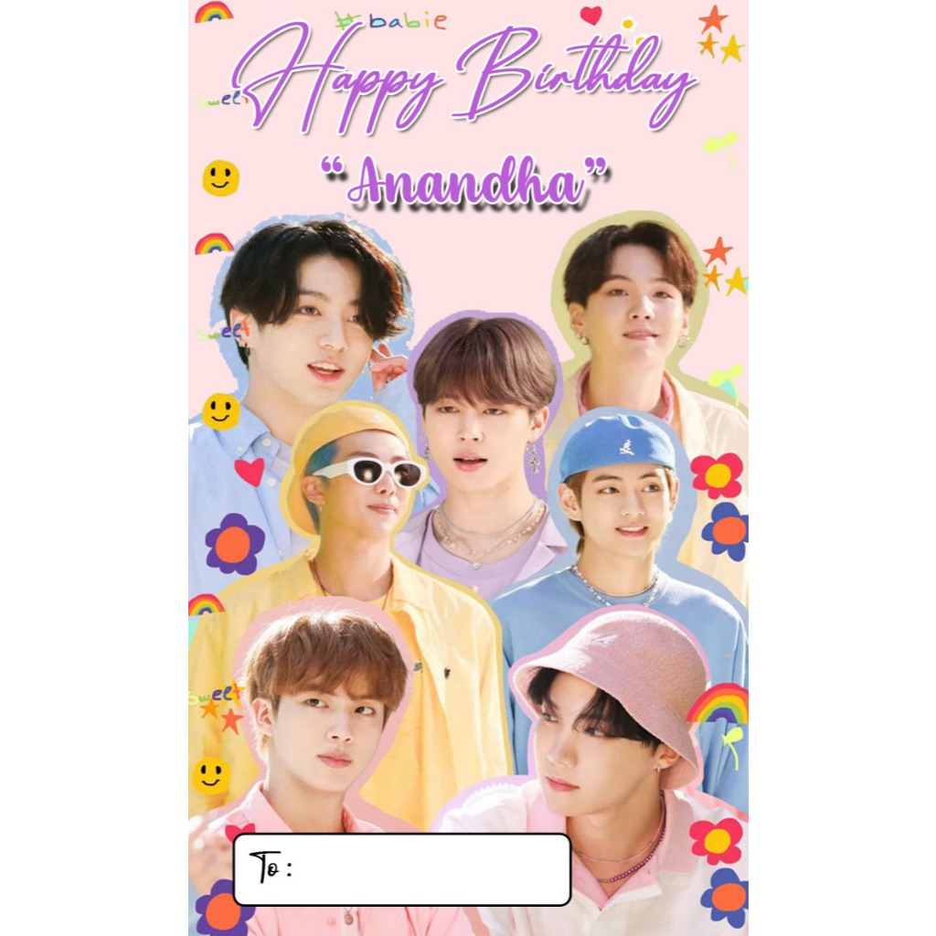 RB Undangan Karakter BTS 2 (30 PCS / 50 PCS) / Undangan ulang tahun / undangan cetak / cetak