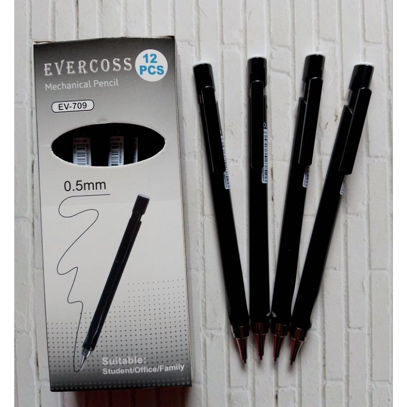 

(12PC) PENSIL MEKANIK 0.5 EVERCOSS EV-709 COVER HITAM
