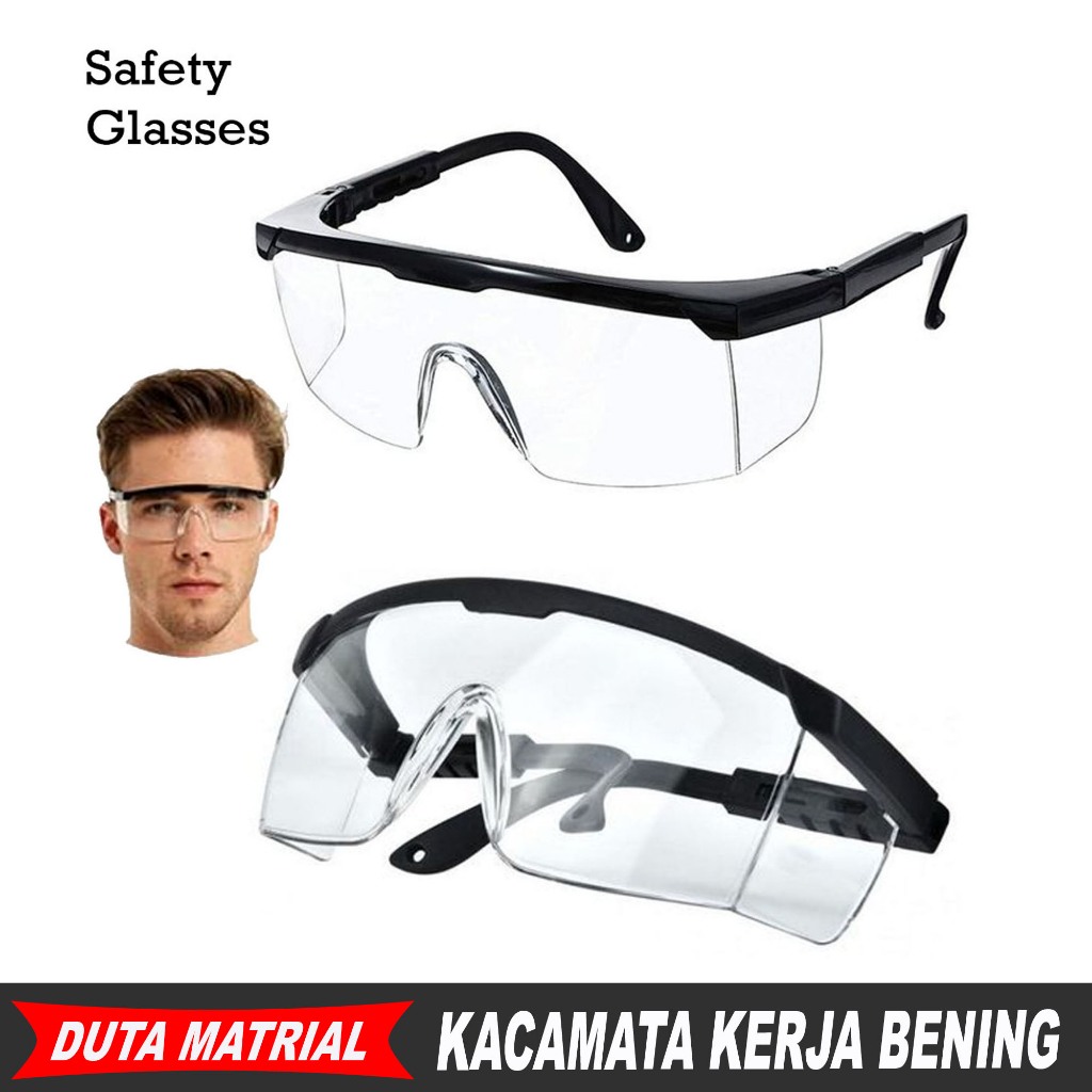 Kacamata Safety Glass Bening Transparan | Kacamata Anti Virus | Anti Debu | Kacamata Kerja Tukang