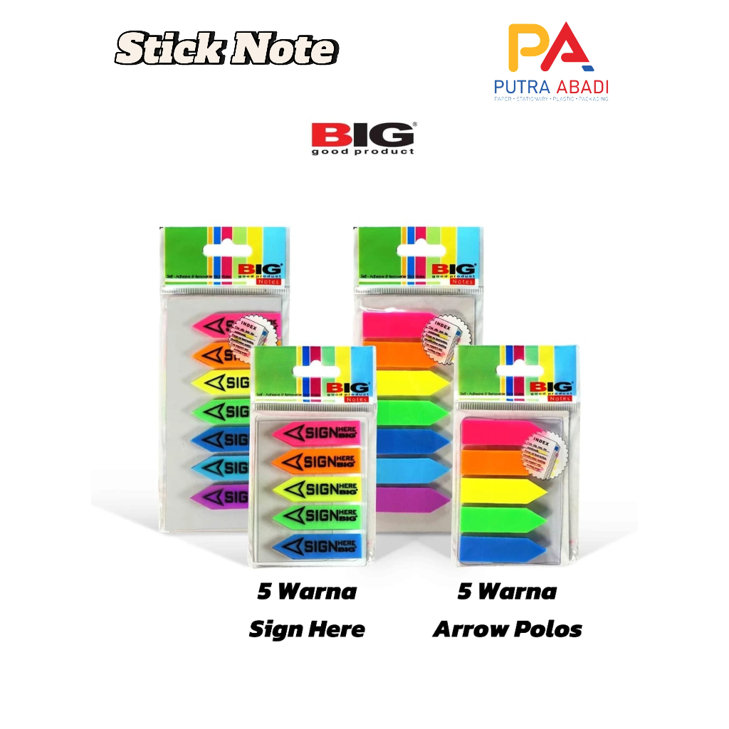 

Pembatas Buku Big 5 Warna Bentuk Panah / Stick Note Panah / Stick Note Sign Here