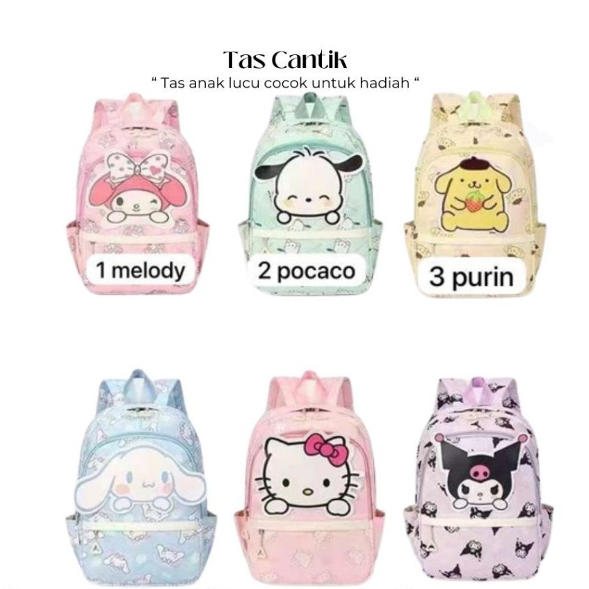 tas anak sanrio/tas sekolah sanrio/tas anak TK/tas kuromi/tas melody/tas pochaco/tas remaja/tas kara