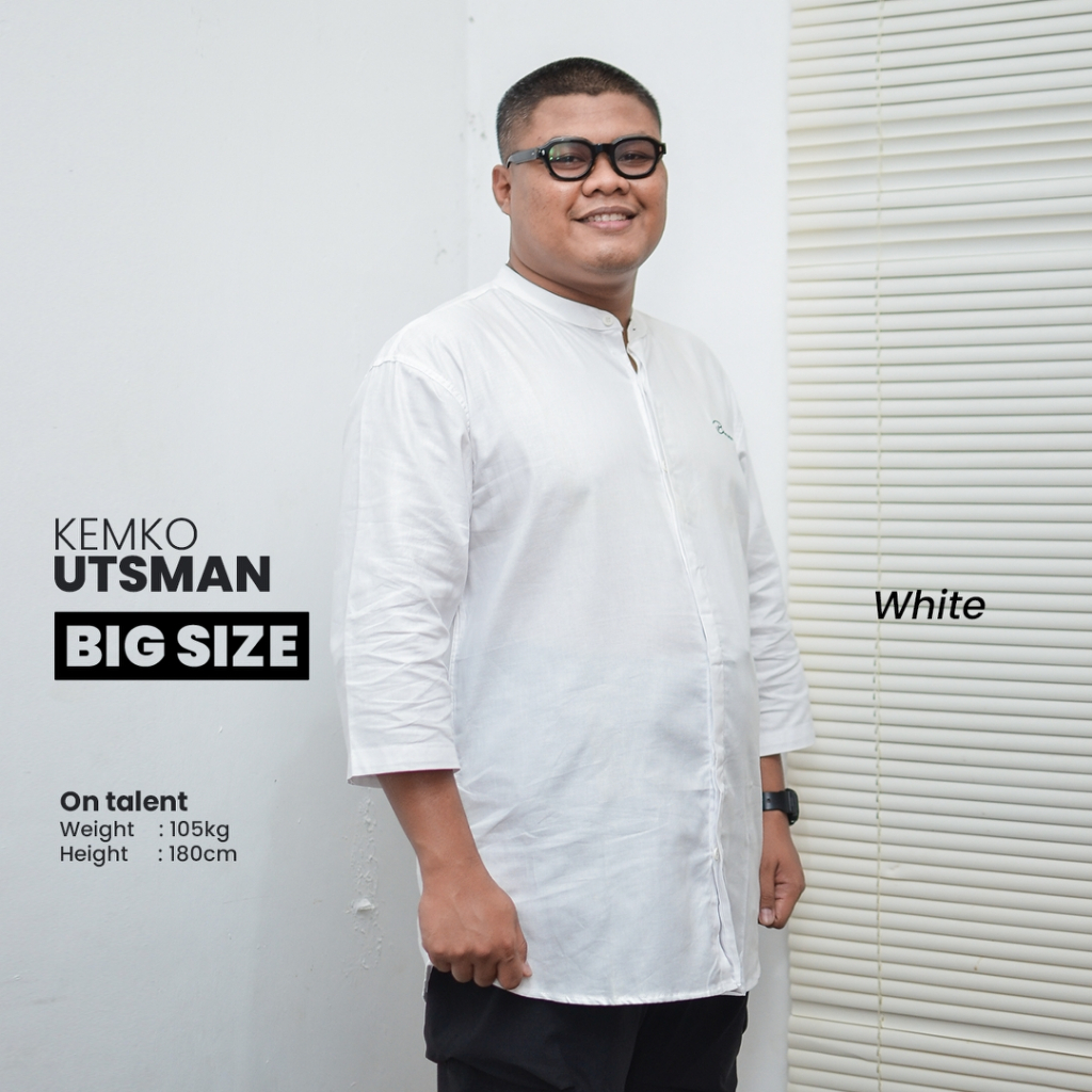 Baju Koko Jumbo Big Size XXL 3XL 4XL 5XL Katun Linen Lengan 3/4 Utsman Putih Bhirama