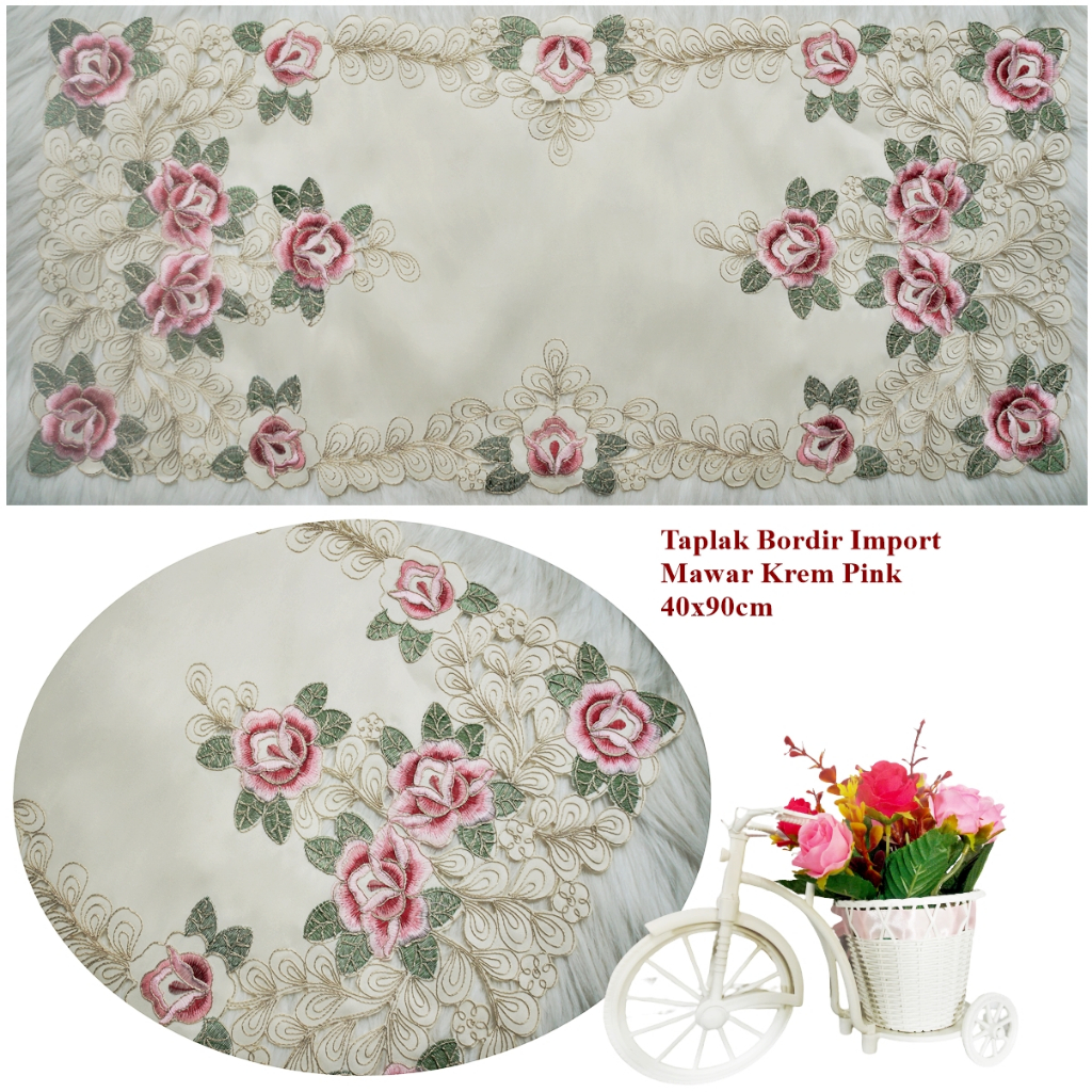 TAPLAK MEJA TAMU SHABBY CHIC BORDIR MEWAH PREMIUM