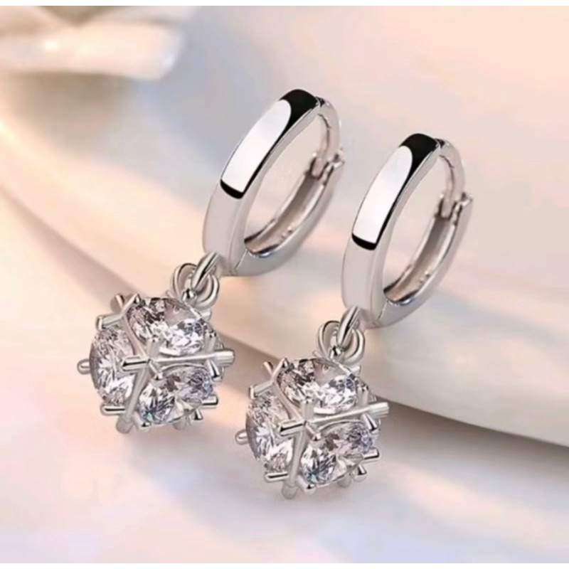 Anting capit bola permata silver titanium cantik elegan